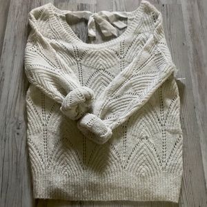 NWT White Swoop Neck Knitted Sweater